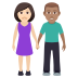 👩🏻‍🤝‍👨🏽 woman and man holding hands: light skin tone, medium skin tone display on JoyPixels